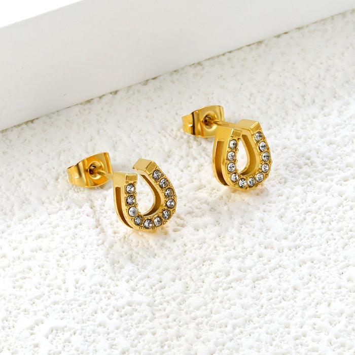 3 pairs of 8*9.1mm U-shaped white diamond stud earrings Gold asonjewelry