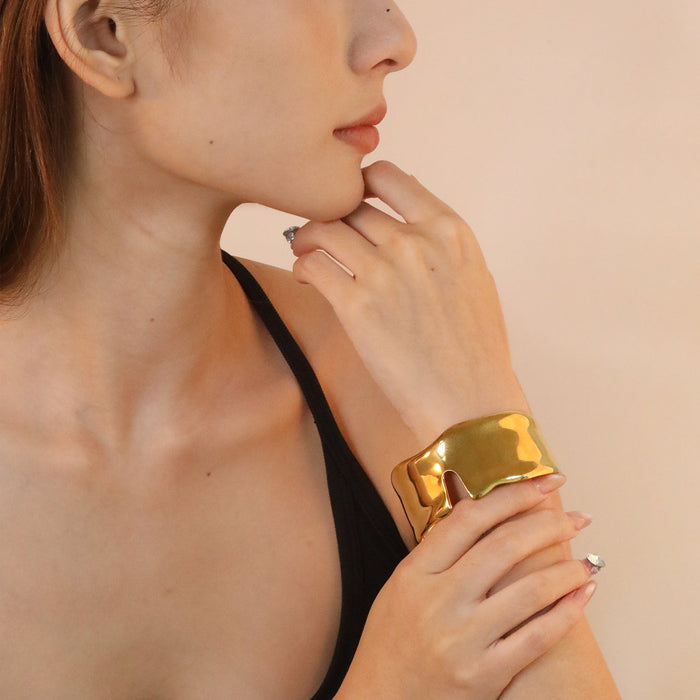 35mm Width 60mm Inner Diameter Irregular Wide Polished V-Shape Cuff Bracelet Gold asonjewelry