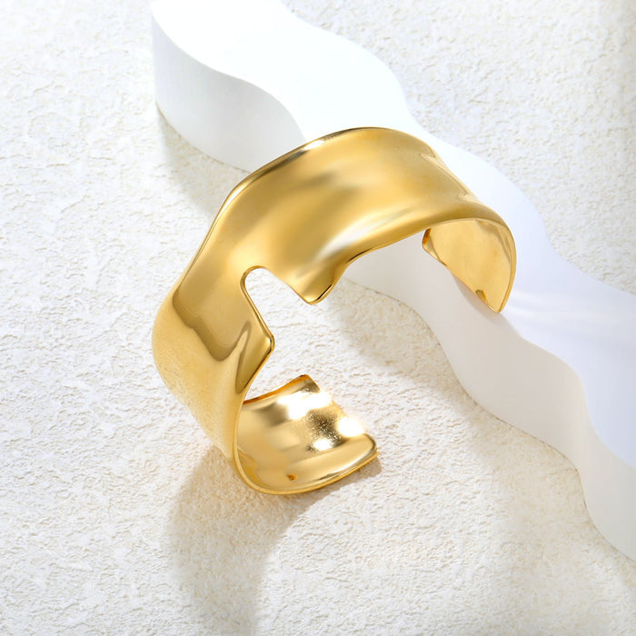 35mm Width 60mm Inner Diameter Irregular Wide Polished V-Shape Cuff Bracelet Gold asonjewelry