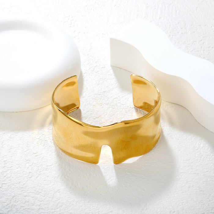 35mm Width 60mm Inner Diameter Irregular Wide Polished V-Shape Cuff Bracelet Gold asonjewelry
