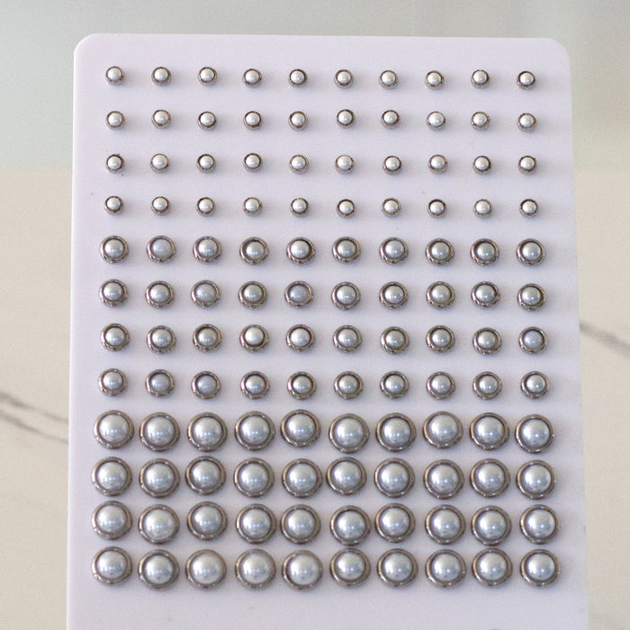4-6-8mm Snapback Steel/Golden Half White Pearl Stud Earrings asonjewelry