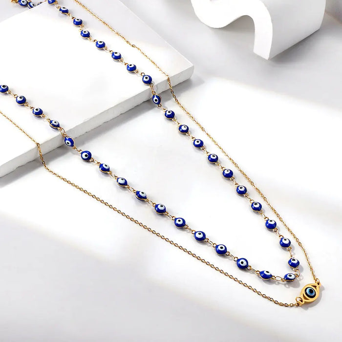 54 blue cat's eye chain + blue eye pendant double waist chain 80+75+25cm asonjewelry
