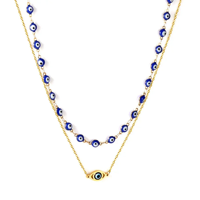 54 blue cat's eye chain + blue eye pendant double waist chain 80+75+25cm asonjewelry