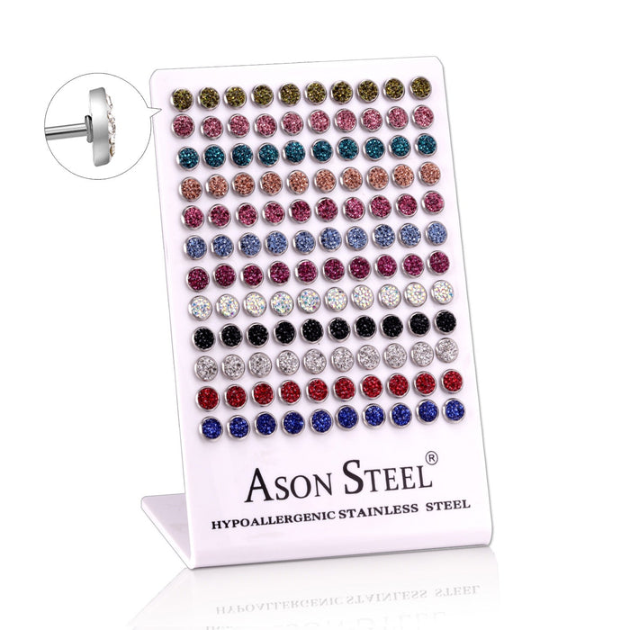 60 Pairs Steel Round Stained Stud Earrings with White Clay Mix on Snapbacks asonjewelry
