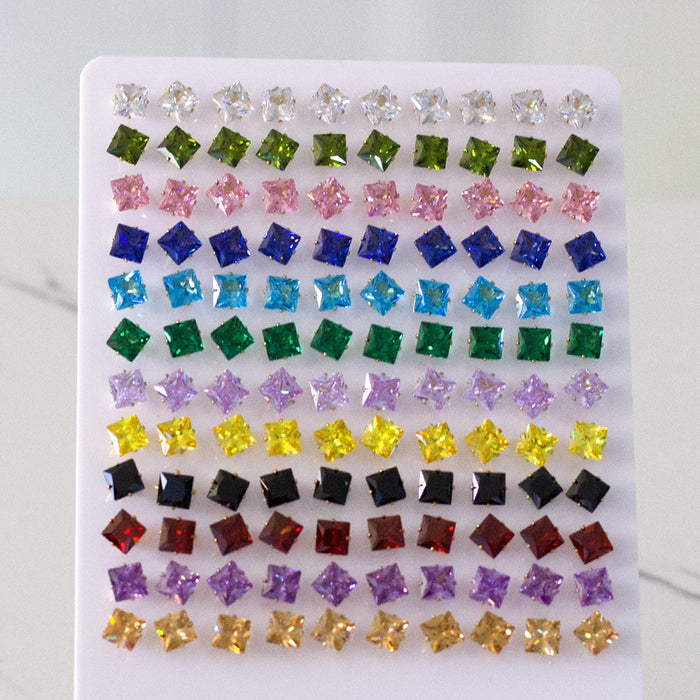 6mm Snapback Steel/Gold Square Mixed Diamond Stud Earrings asonjewelry