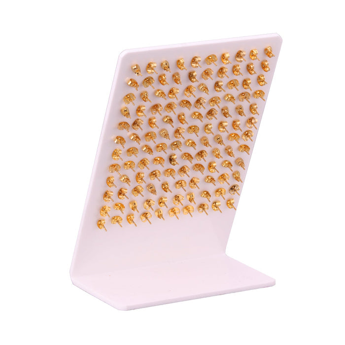 6mm Snapback Steel/Gold Square Mixed Diamond Stud Earrings asonjewelry
