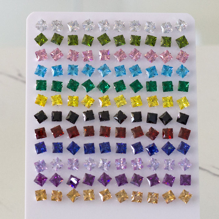 6mm Snapback Steel/Gold Square Mixed Diamond Stud Earrings asonjewelry