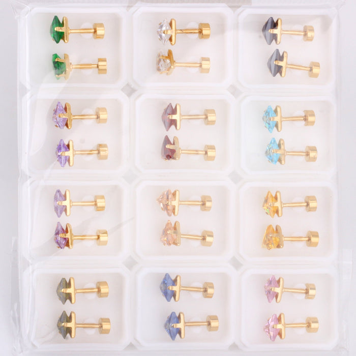6mm/4mm gold & steel colored triangular mix drill plugs asonjewelry