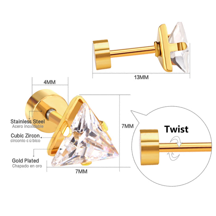 6mm/4mm gold & steel colored triangular mix drill plugs asonjewelry