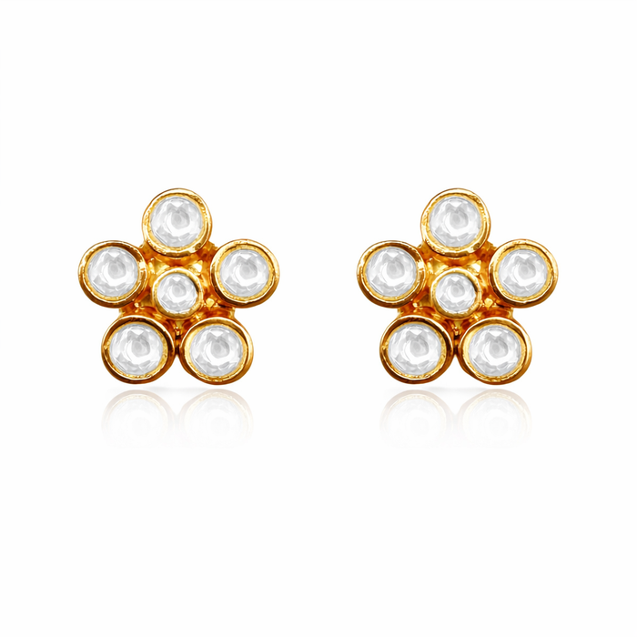 925 Pure Silver 24kt Gold Plated Kundan Floral Stud Earrings
