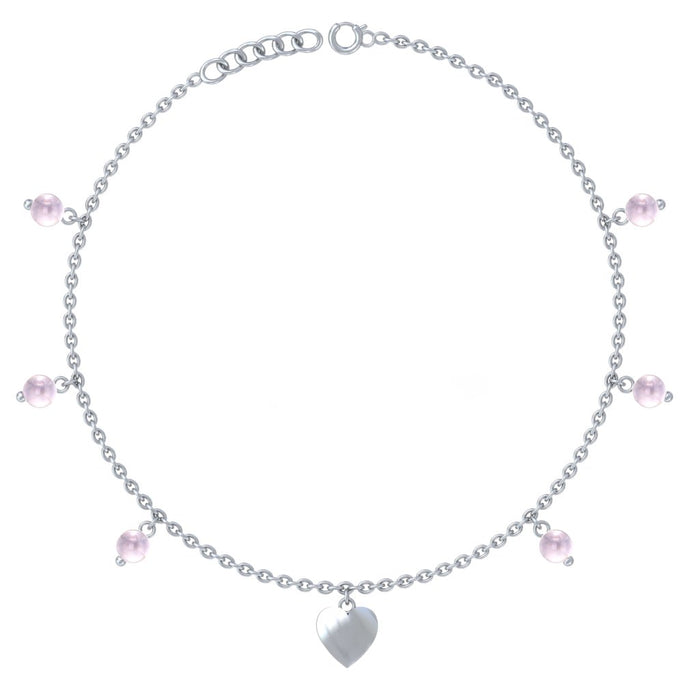 925 Pure Silver Delicate Hanging Bead & Heart Anklet