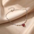 925 Pure Silver Delicate Pearl & Dangle Heart Anklet