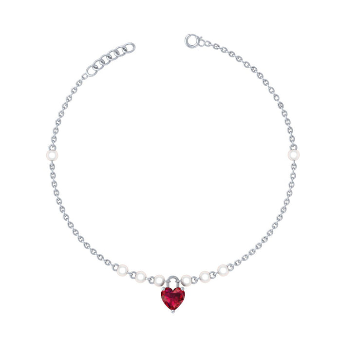 925 Pure Silver Delicate Pearl & Dangle Heart Anklet