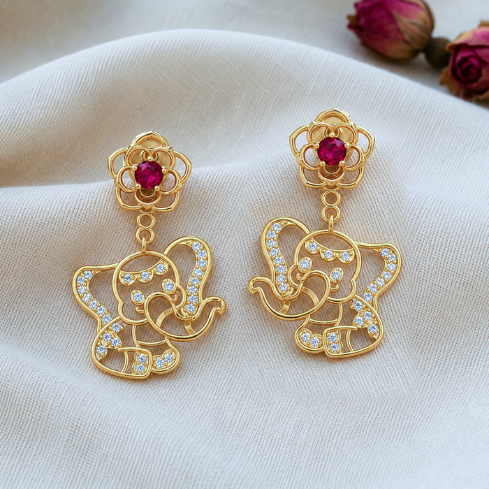 925 Pure Silver Detachable Floral &amp; Elephant Earrings