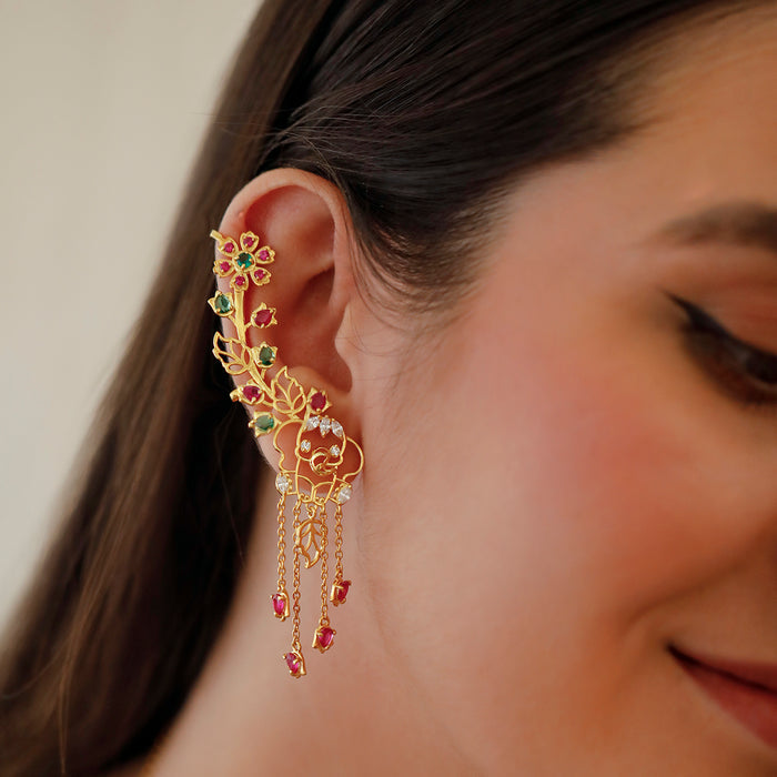 925 Pure Silver Elephant Floral Garden Vine ear cuff