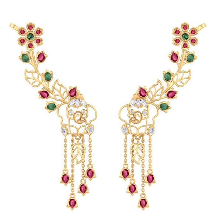 925 Pure Silver Elephant Floral Garden Vine ear cuff