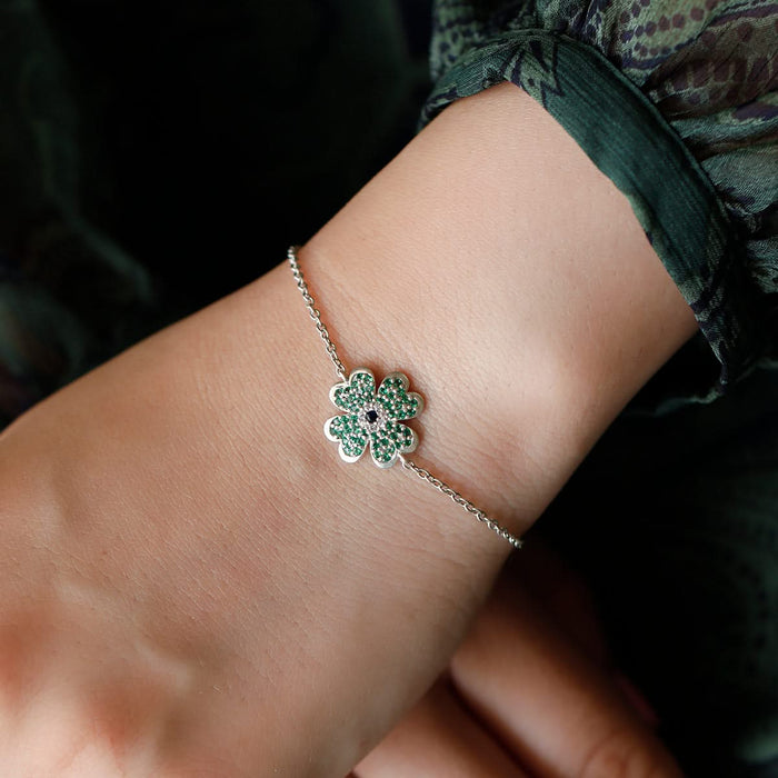 925 Pure Silver Evil Eye Clover Bracelet