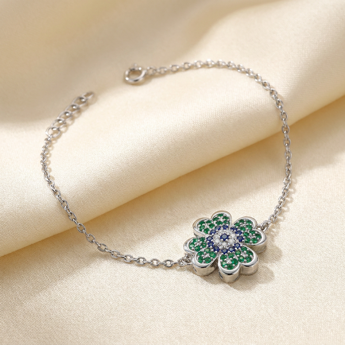 925 Pure Silver Evil Eye Clover Bracelet