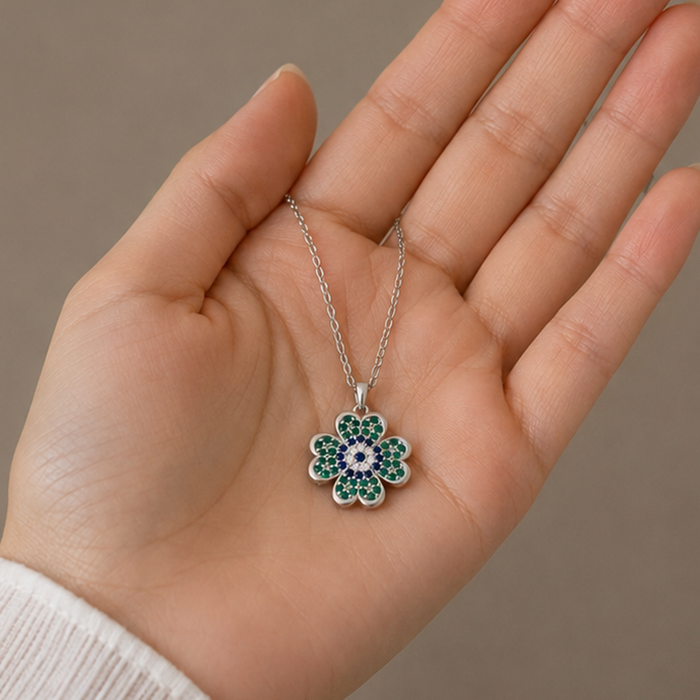925 Pure Silver Evil Eye Clover Pendant
