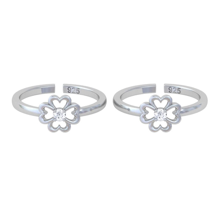 925 Pure Silver Four-Heart Clover Toe Ring (Adjustable)
