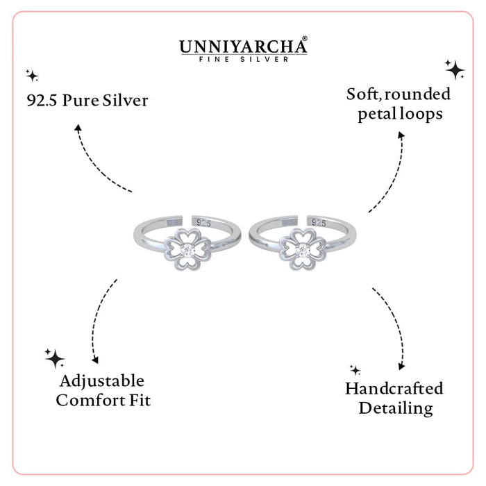 925 Pure Silver Four-Heart Clover Toe Ring (Adjustable)