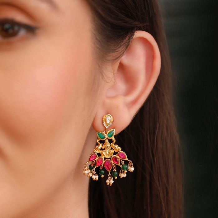 925 Pure Silver Gold-Plated Ashta Lakshmi Colored stone Earrings