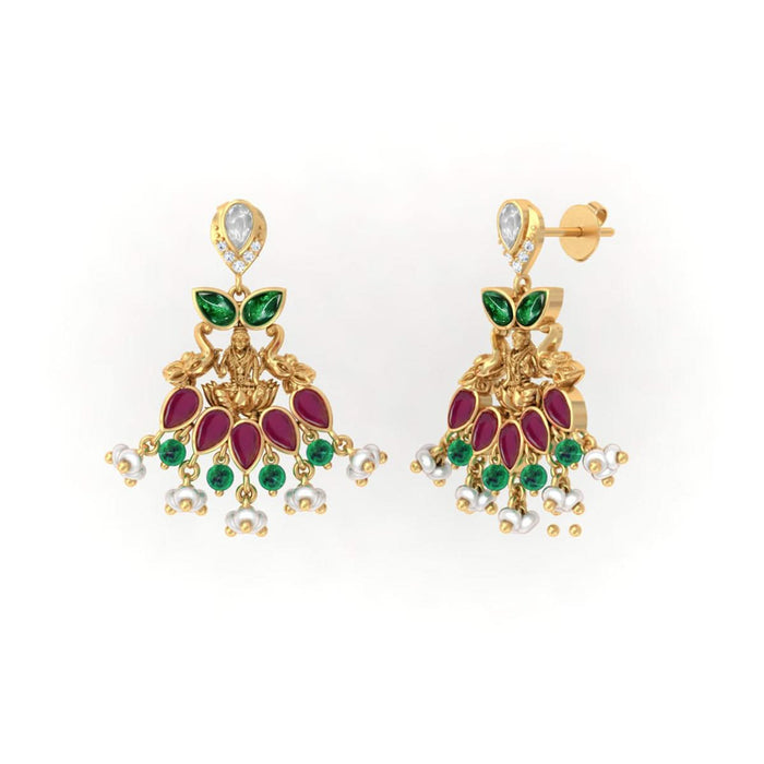 925 Pure Silver Gold-Plated Ashta Lakshmi Colored stone Earrings