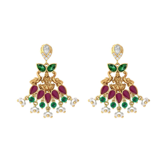 925 Pure Silver Gold-Plated Ashta Lakshmi Colored stone Earrings