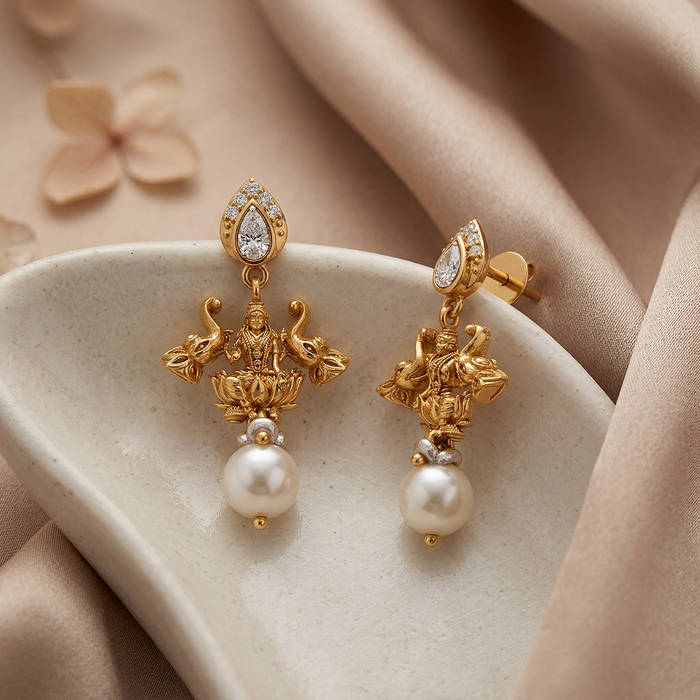 925 Pure Silver Gold-Plated Ashta Lakshmi Drop Earrings