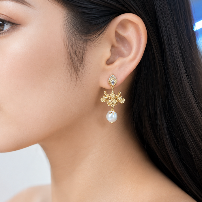925 Pure Silver Gold-Plated Ashta Lakshmi Drop Earrings