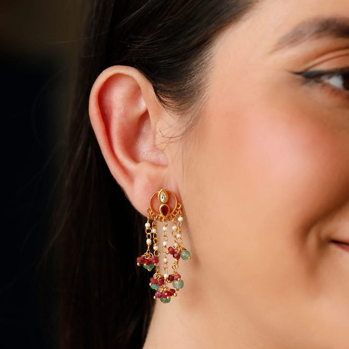 925 Pure Silver Gold-Plated Heirloom Festive Chandelier Earrings
