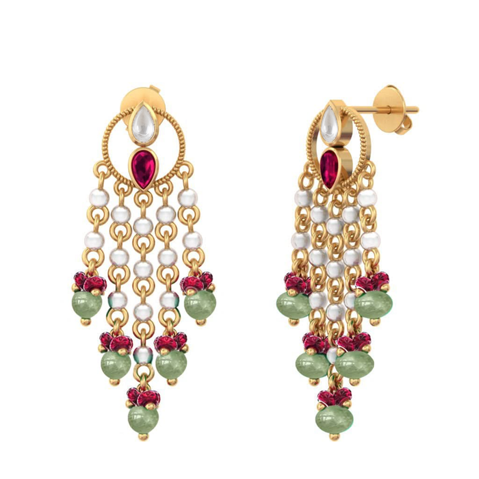 925 Pure Silver Gold-Plated Heirloom Festive Chandelier Earrings