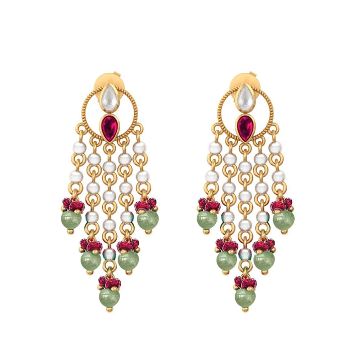 925 Pure Silver Gold-Plated Heirloom Festive Chandelier Earrings