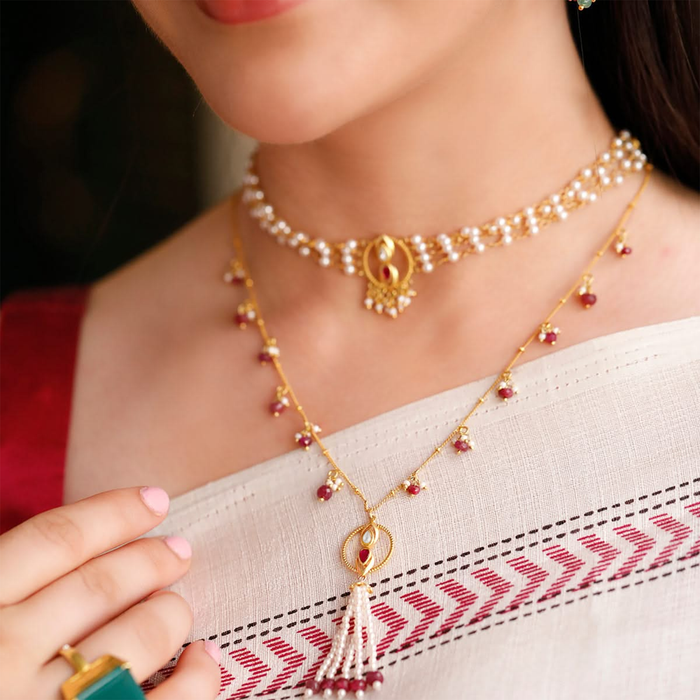 925 Pure Silver Gold-Plated Heirloom Tassel Statement Necklace