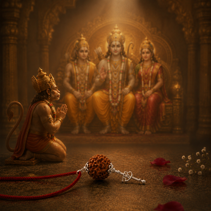 925 Pure Silver Hanuman Rudraksha Pendant with Sacred Red Thread