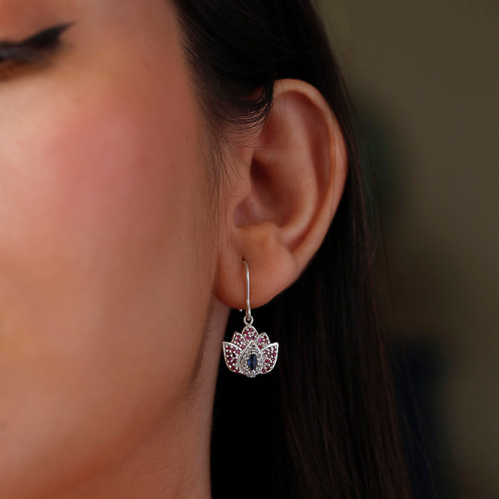 925 Pure Silver Lotus Evil Eye Hook Earrings