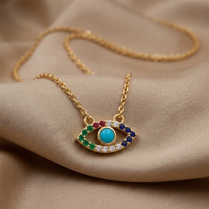 925 Pure Silver Multi-Hue Evil Eye Necklace