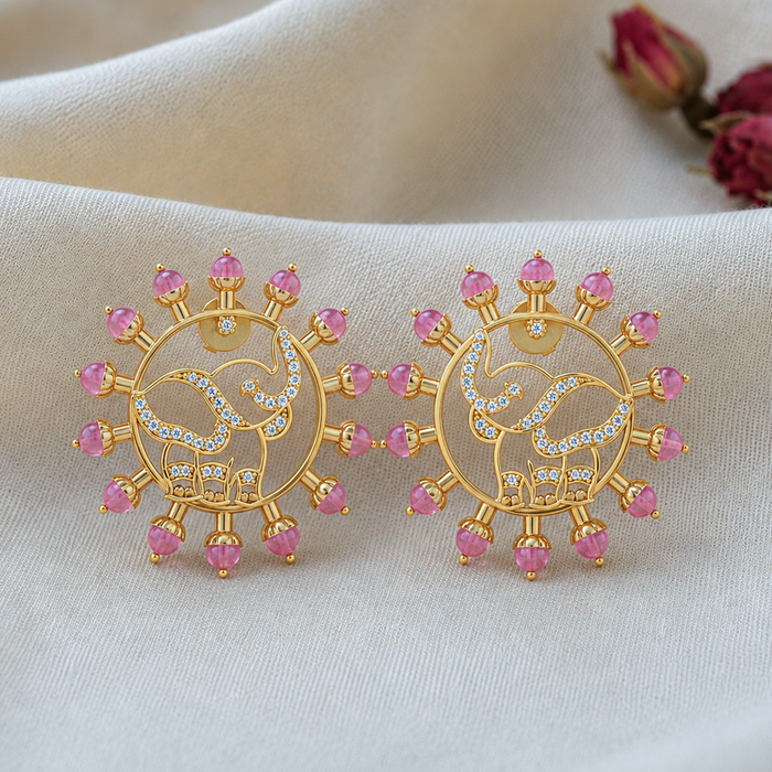 925 Pure Silver Pink Halo Elephant Ear-Chain Earrings