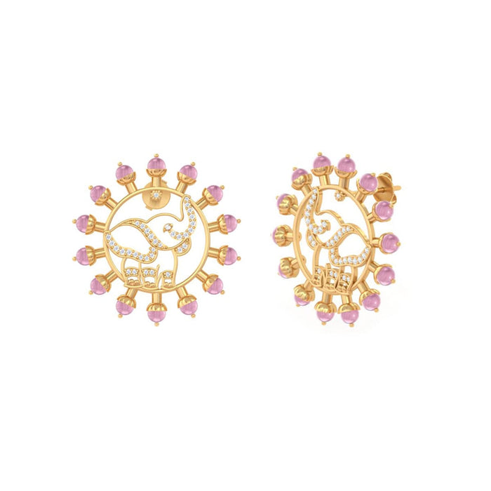 925 Pure Silver Pink Halo Elephant Ear-Chain Earrings