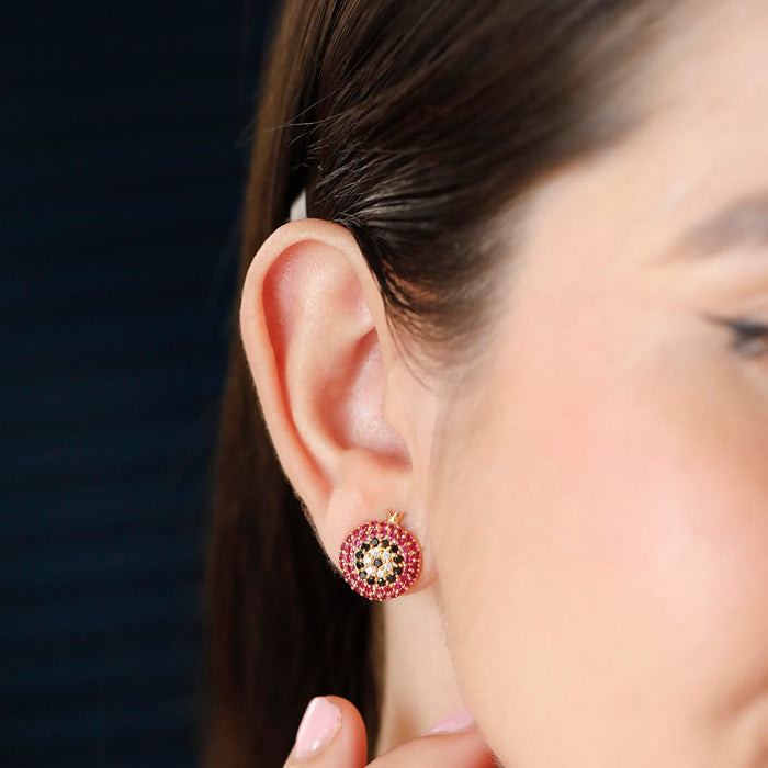 925 Pure Silver Pomegranate Evil Eye Stud Earrings