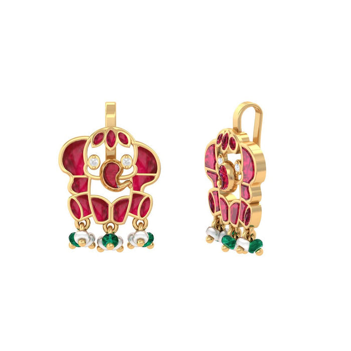925 Pure Silver Red Kundan Elephant Earrings