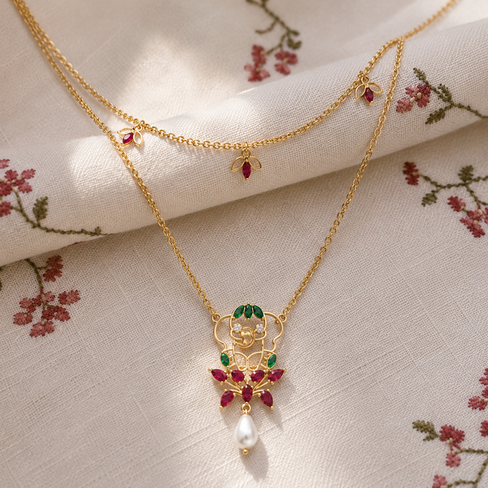 925 Pure Silver Red Leaf Bunch Dainty Necklace