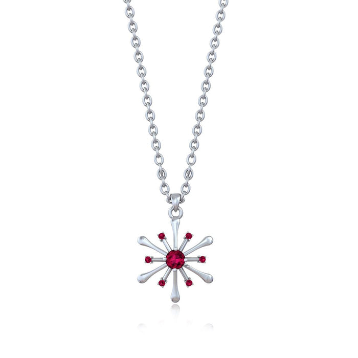 925 Pure Silver Red Zircon Snowflake Starburst Pendant Necklace
