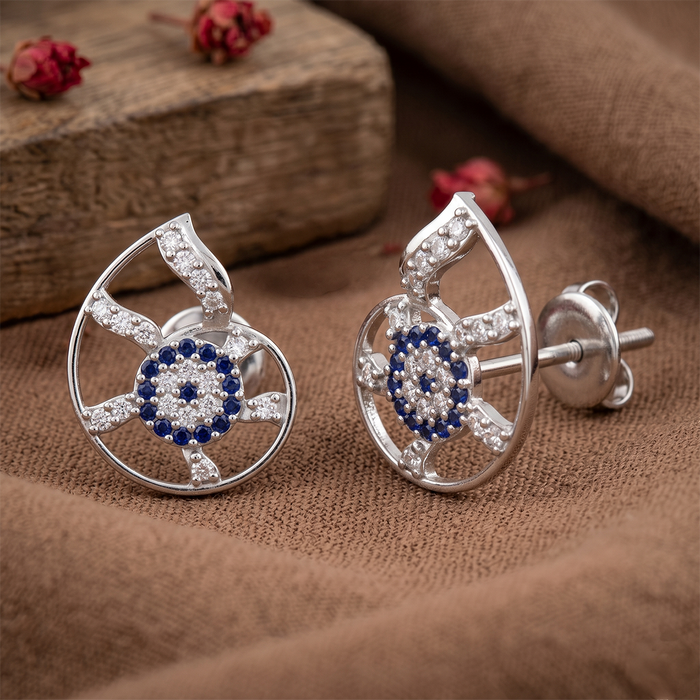 925 Pure Silver Shell Evil Eye Stud Earrings