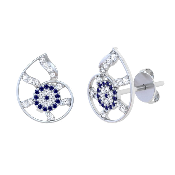 925 Pure Silver Shell Evil Eye Stud Earrings