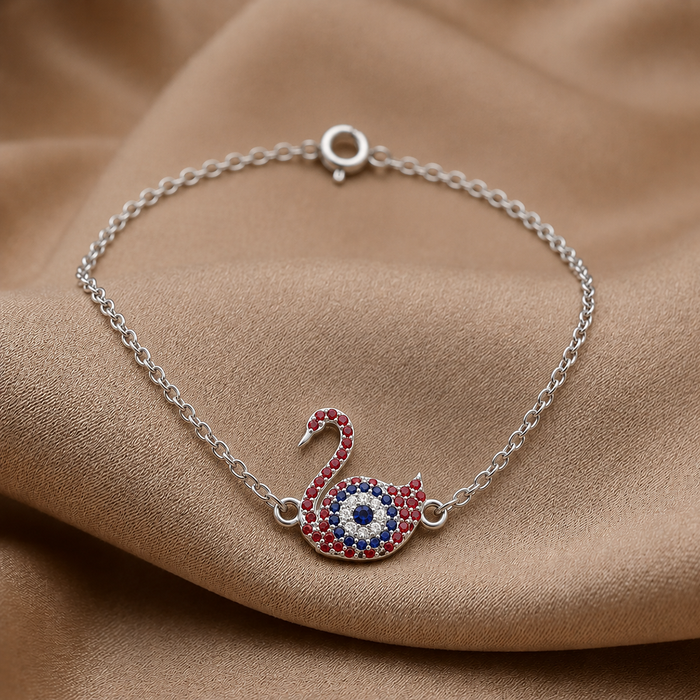 925 Pure Silver Sparkling Swan Evil Eye Bracelet