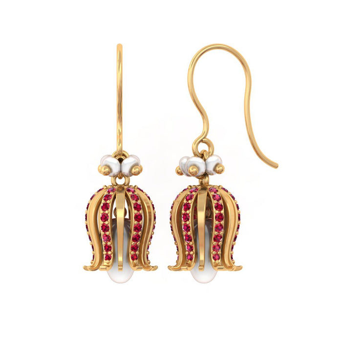 92.5 Pure Silver Tulip Bloom Ruby Earrings
