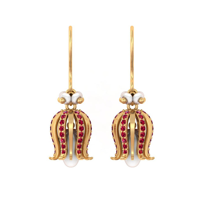 92.5 Pure Silver Tulip Bloom Ruby Earrings