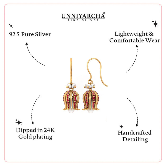 92.5 Pure Silver Tulip Bloom Ruby Earrings