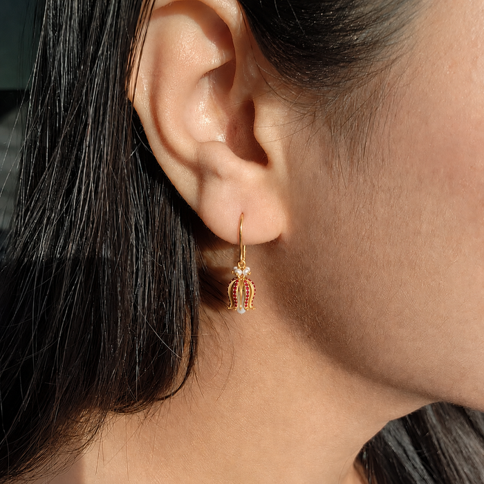 92.5 Pure Silver Tulip Bloom Ruby Earrings
